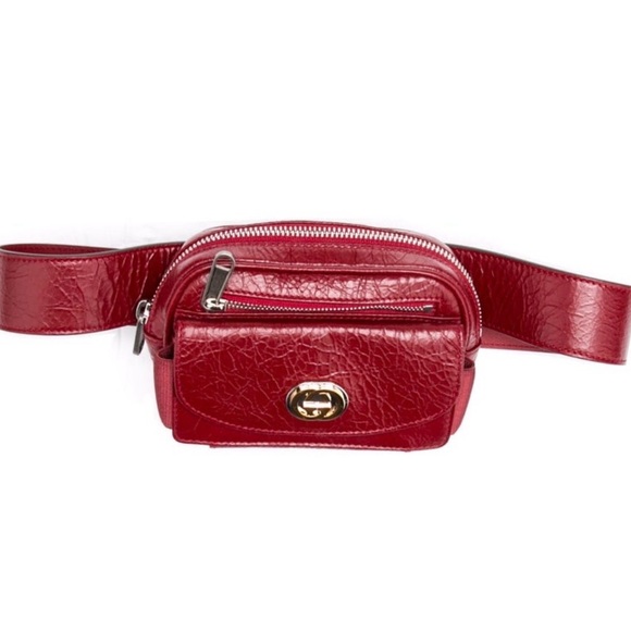 Gucci Handbags - Gucci Red Morpheus leather Crackle Crossbody Belt Bag